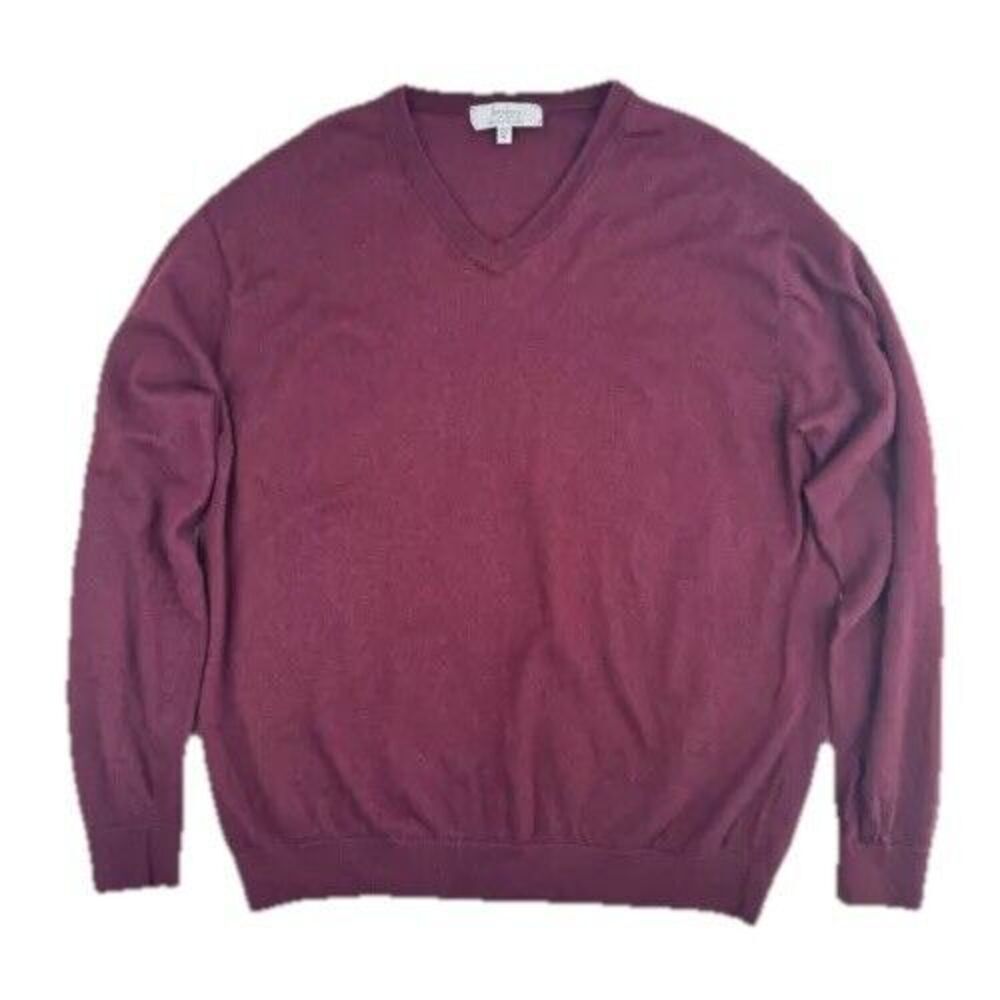 Merino Wool V-Neck Sweater Mens XL Red Maroon Pullover Long Sleeve